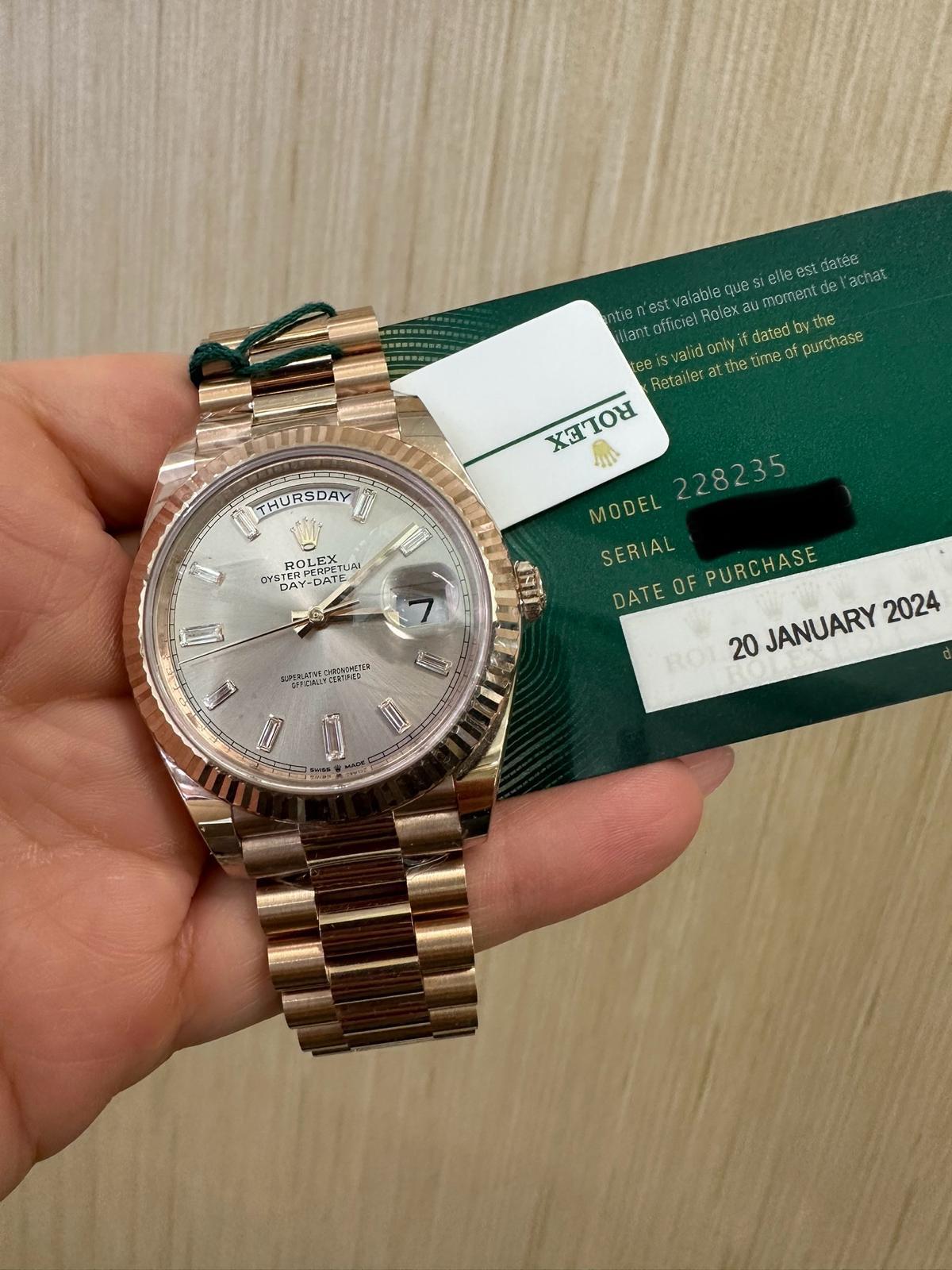 Rolex Day-Date 40mm - Everose Gold - Sundust Diamond Dial - Fluted Bezel - Presidential Bracelet - 228235 - 2024