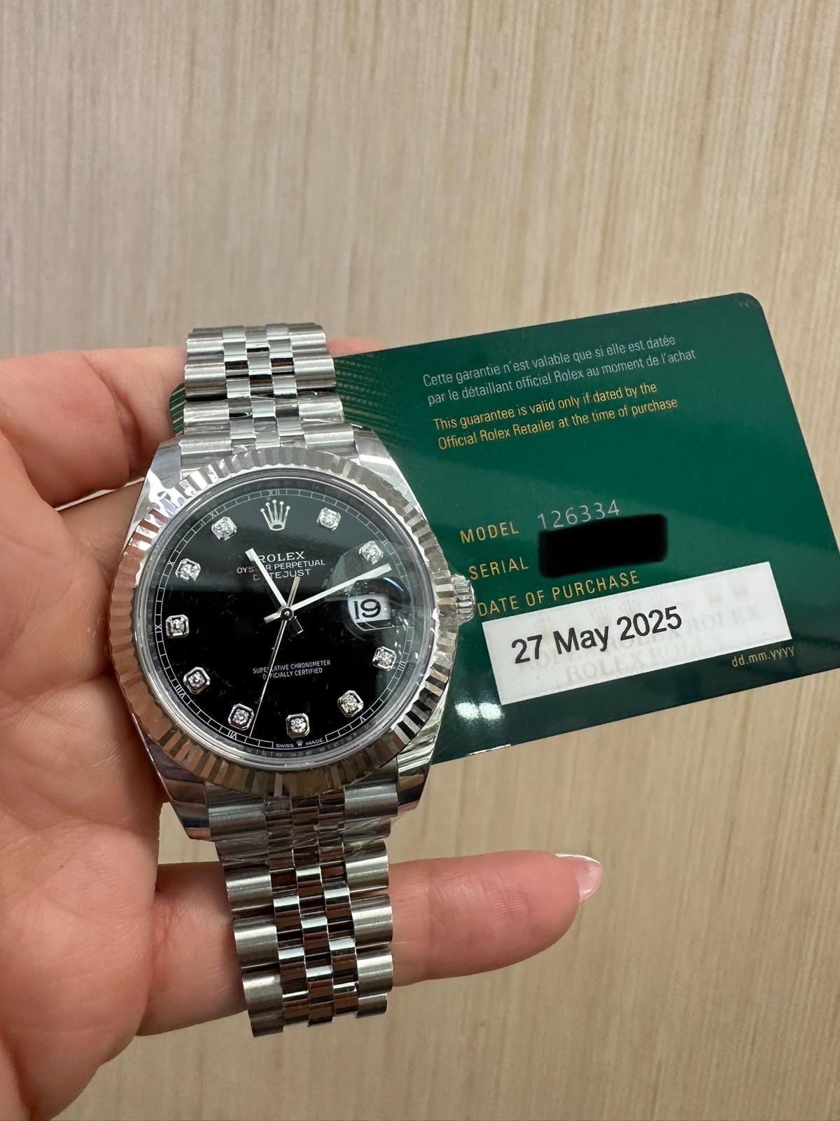 Rolex Datejust 41mm – Stainless Steel – Black Diamond Dial – Fluted Bezel – Jubilee Bracelet – 126334 – 2025