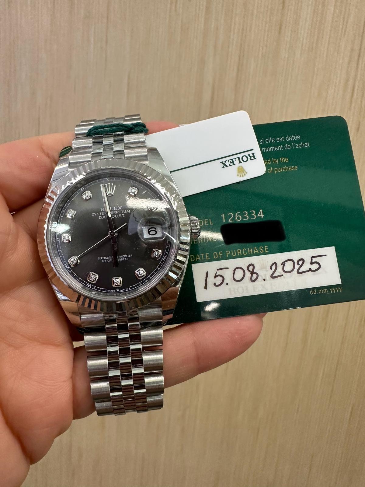 Rolex Datejust 41mm – Stainless Steel – Dark Rhodium Diamond Dial – Fluted Bezel – Jubilee Bracelet – 126334 – 2025