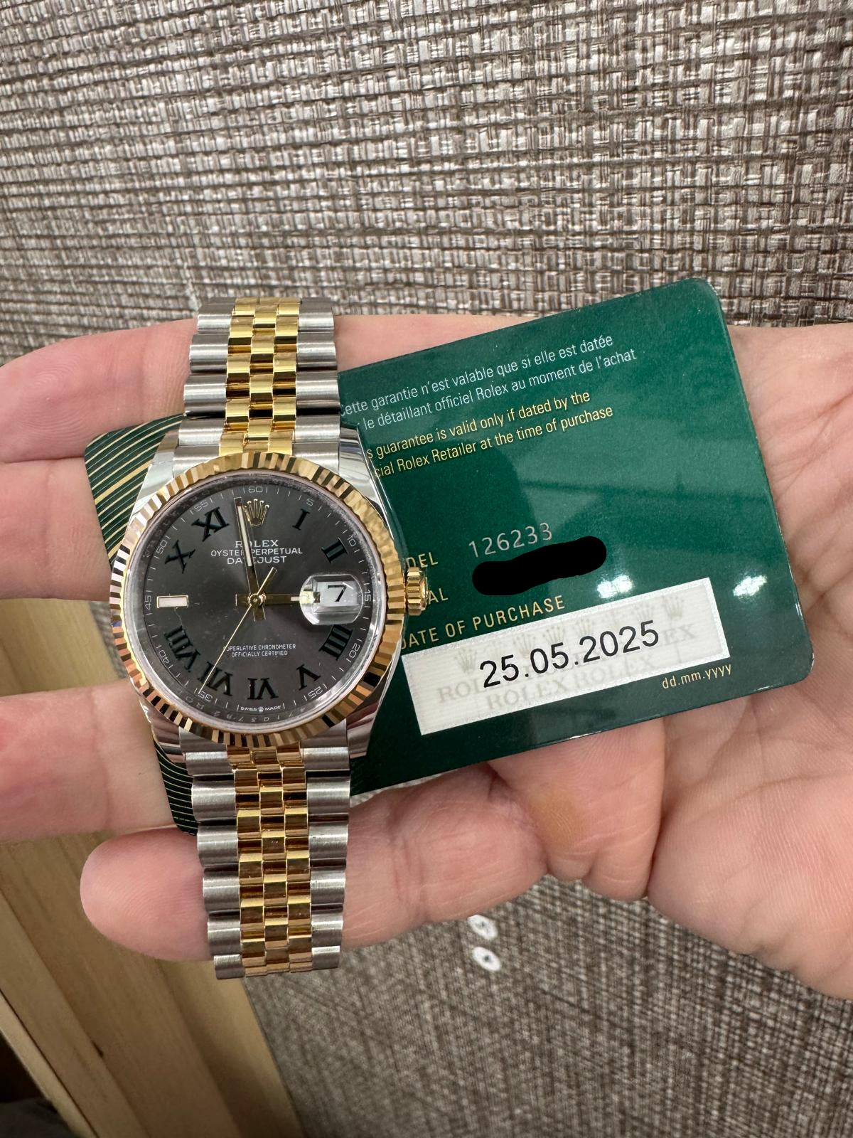 Rolex Datejust 36mm – Two‑Tone Yellow Gold & Oystersteel – Wimbledon Dial – Fluted Bezel – Jubilee Bracelet – 126233 – 2025