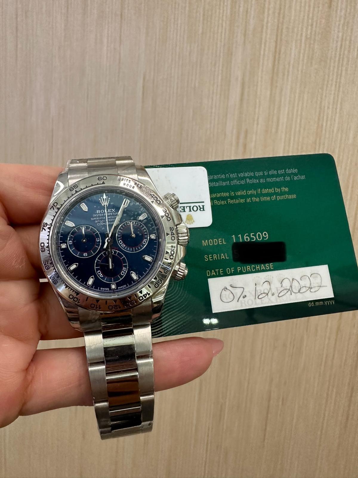 Rolex Cosmograph Daytona 40mm - White Gold - Blue Index Dial - Fixed Bezel - Oyster Bracelet -116509 - 2022