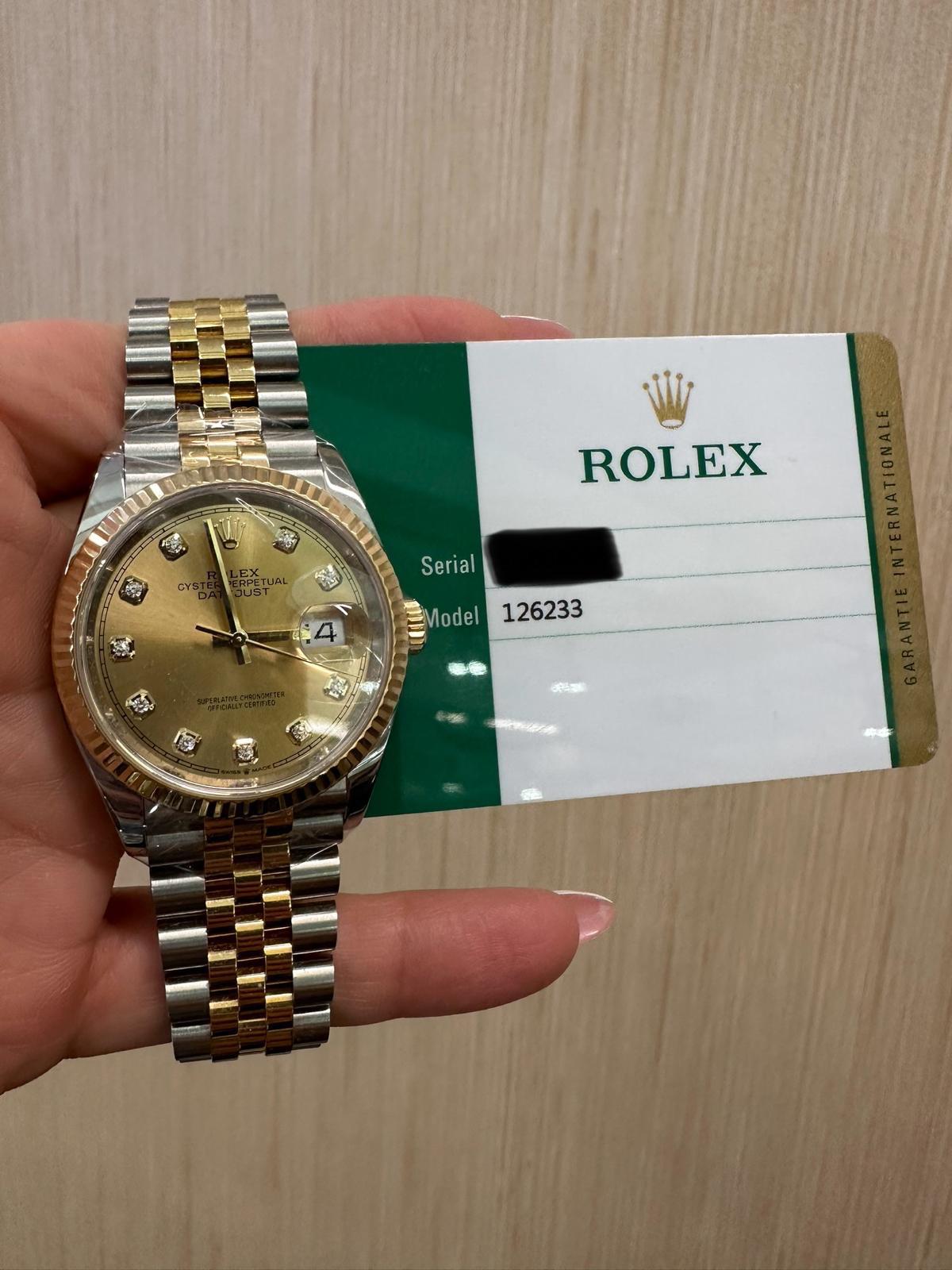 Rolex Datejust 36mm – Two‑Tone Yellow Gold & Oystersteel – Champagne Diamond Dial – Fluted Bezel – Jubilee Bracelet – 126233 – 2020
