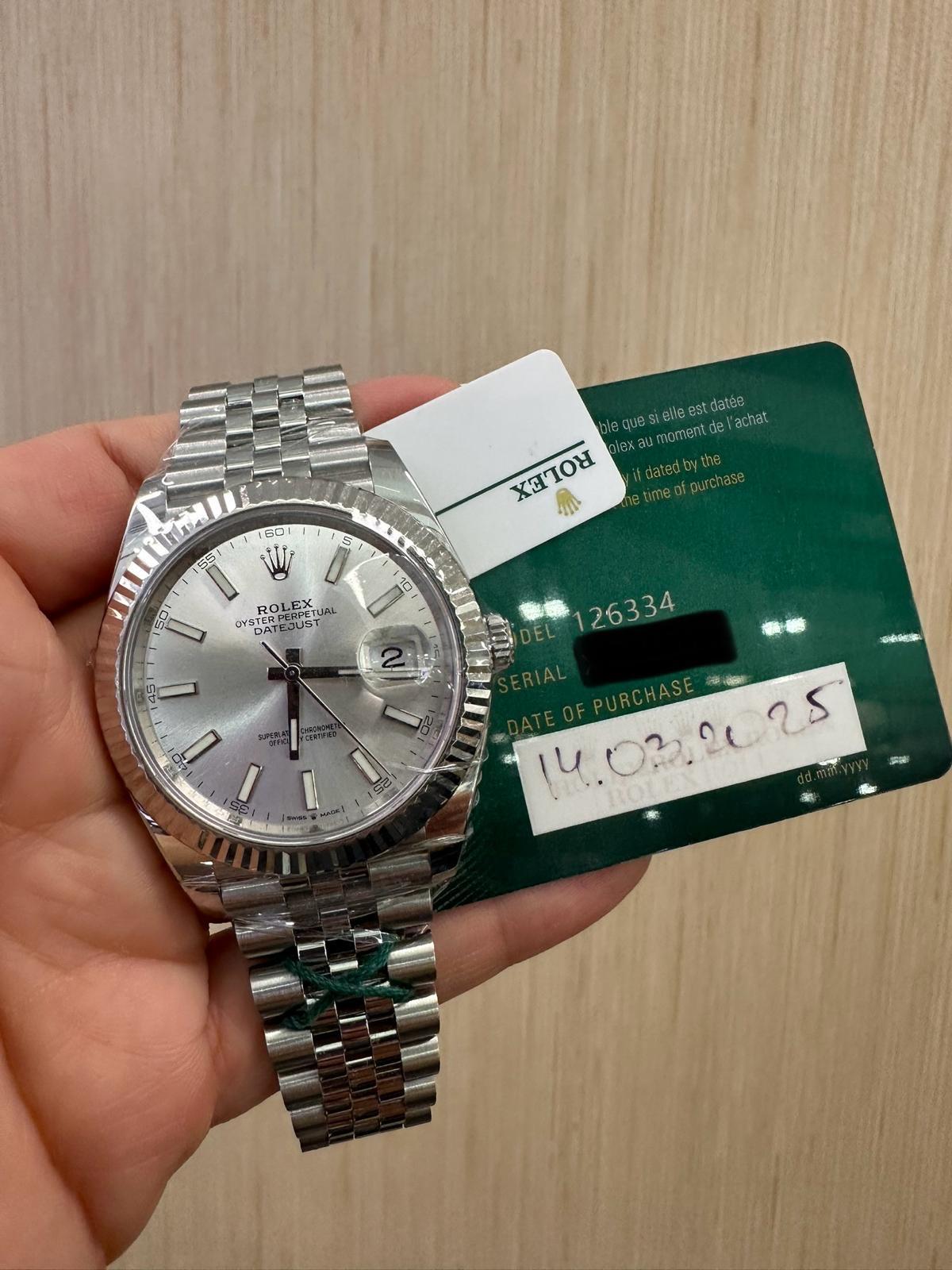 Rolex Datejust 41mm – White Gold Rolesor Case & Stainless Steel Bracelet – Silver Dial – Fluted Bezel – Jubilee Bracelet – 126334 – 2025