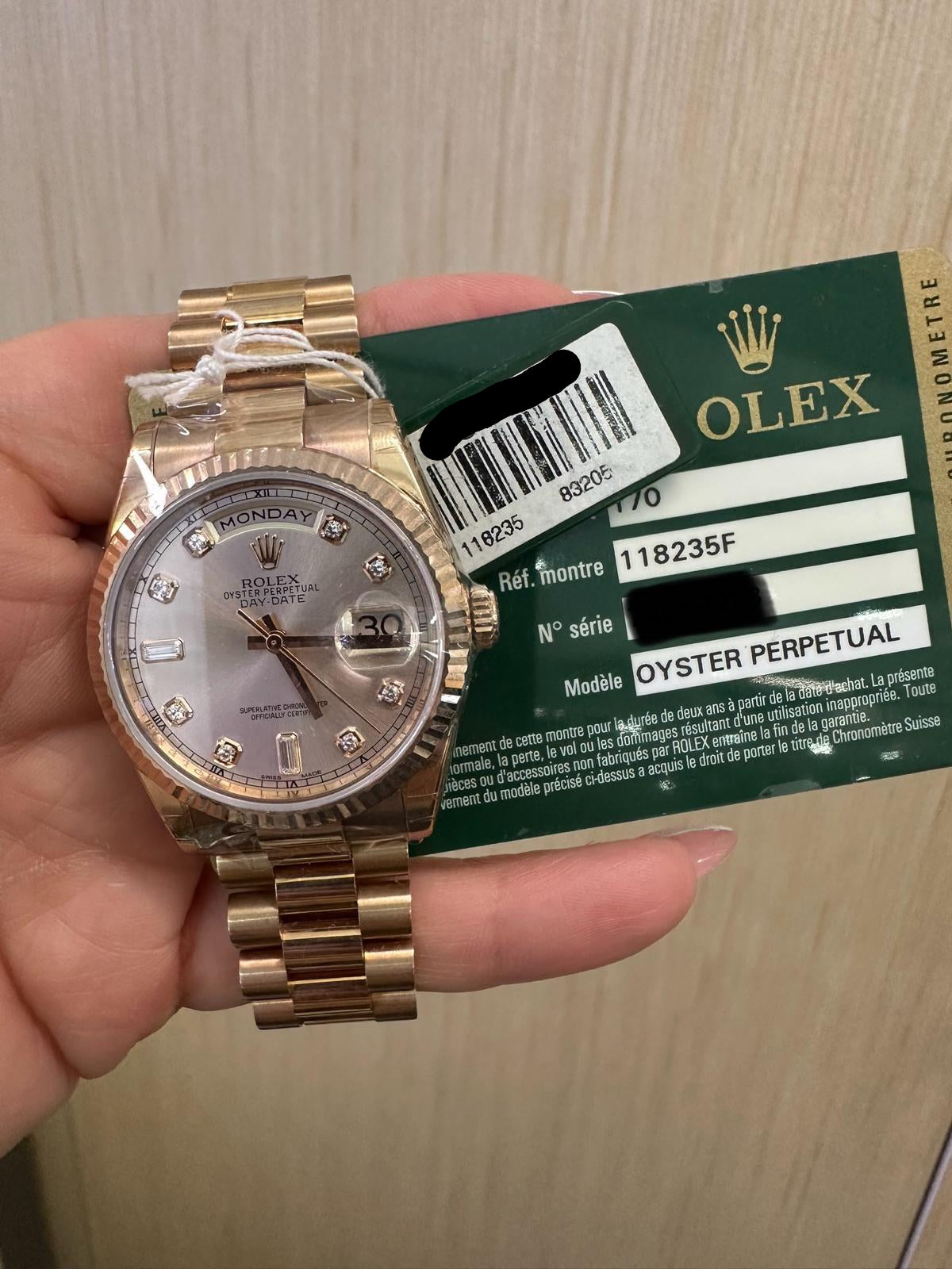 Rolex Day-Date 36mm - Everose Gold - Sundust/Pink Diamond Dial - Fluted Bezel - Presidential Bracelet - 118235 - 2013