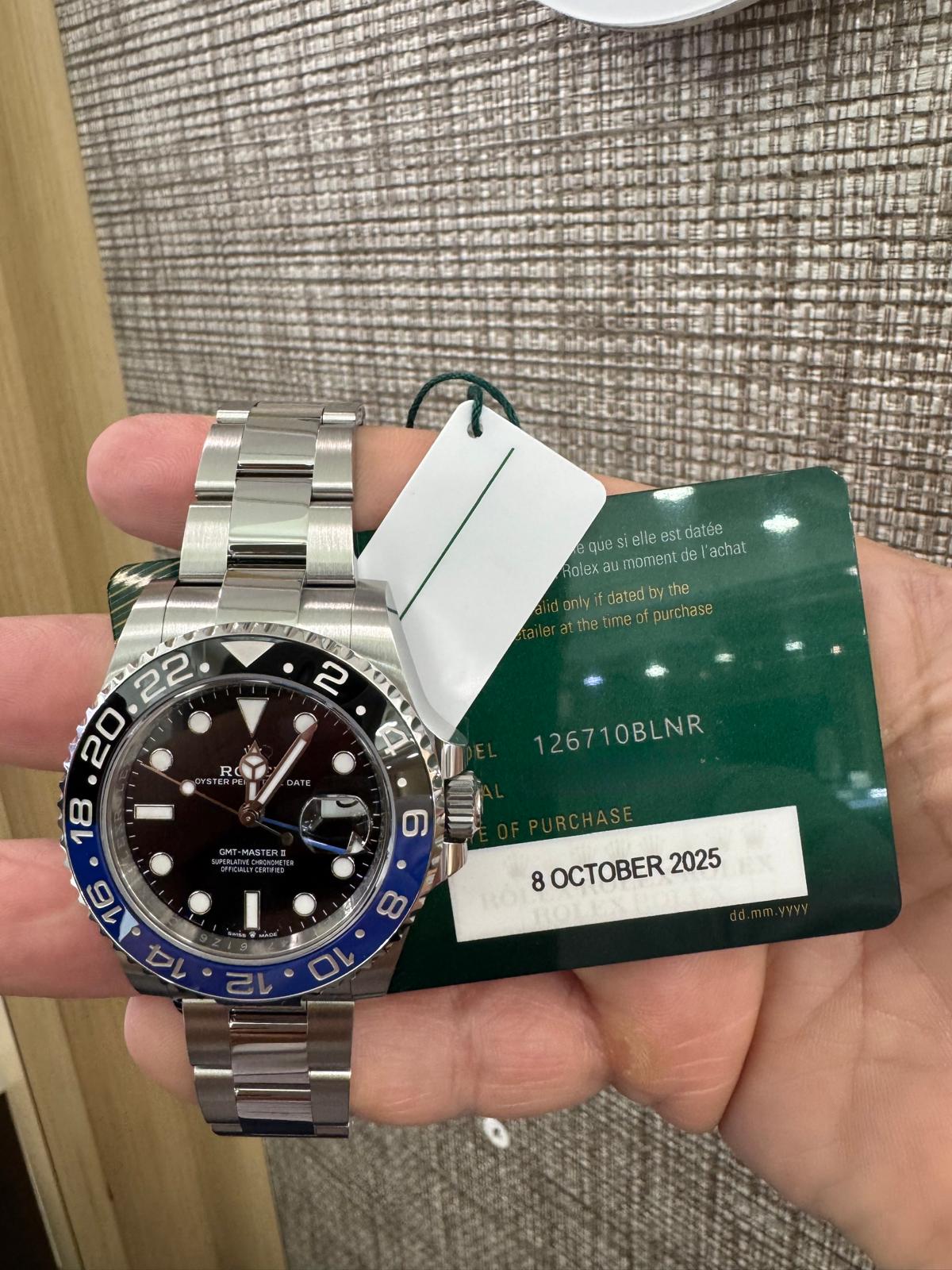 Rolex GMT-Master II "Batman" 40mm – Stainless Steel – Black Dial – Black and Blue Cerachrom Bezel – Oyster Bracelet - 126710BLNR - 2025