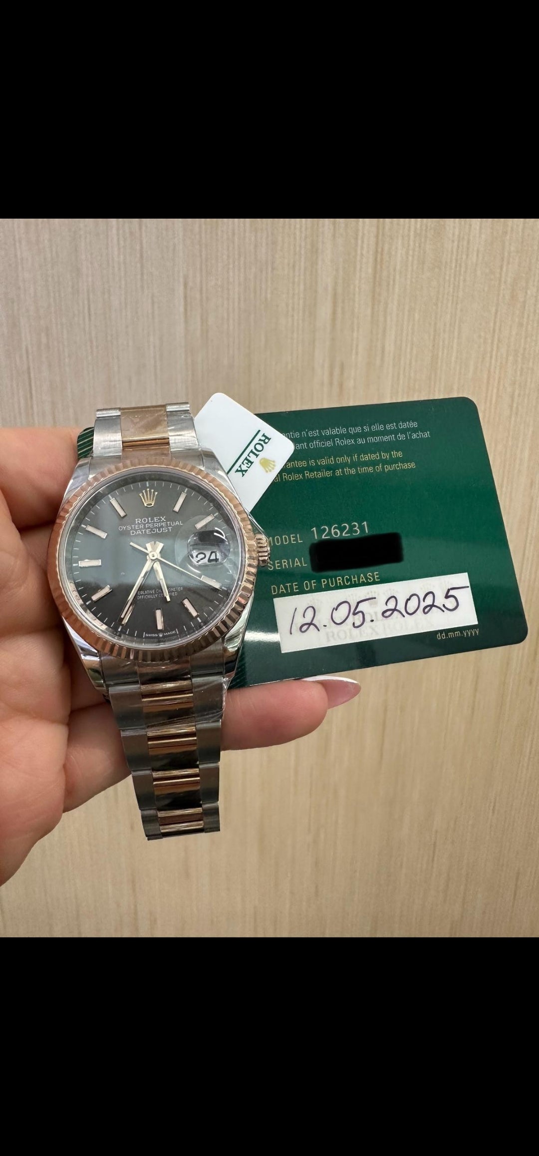 Rolex Datejust 36mm – Two‑Tone Everose Gold & Oystersteel – Dark Rhodium Dial – Fluted Bezel – Oyster Bracelet – 126231 – 2025