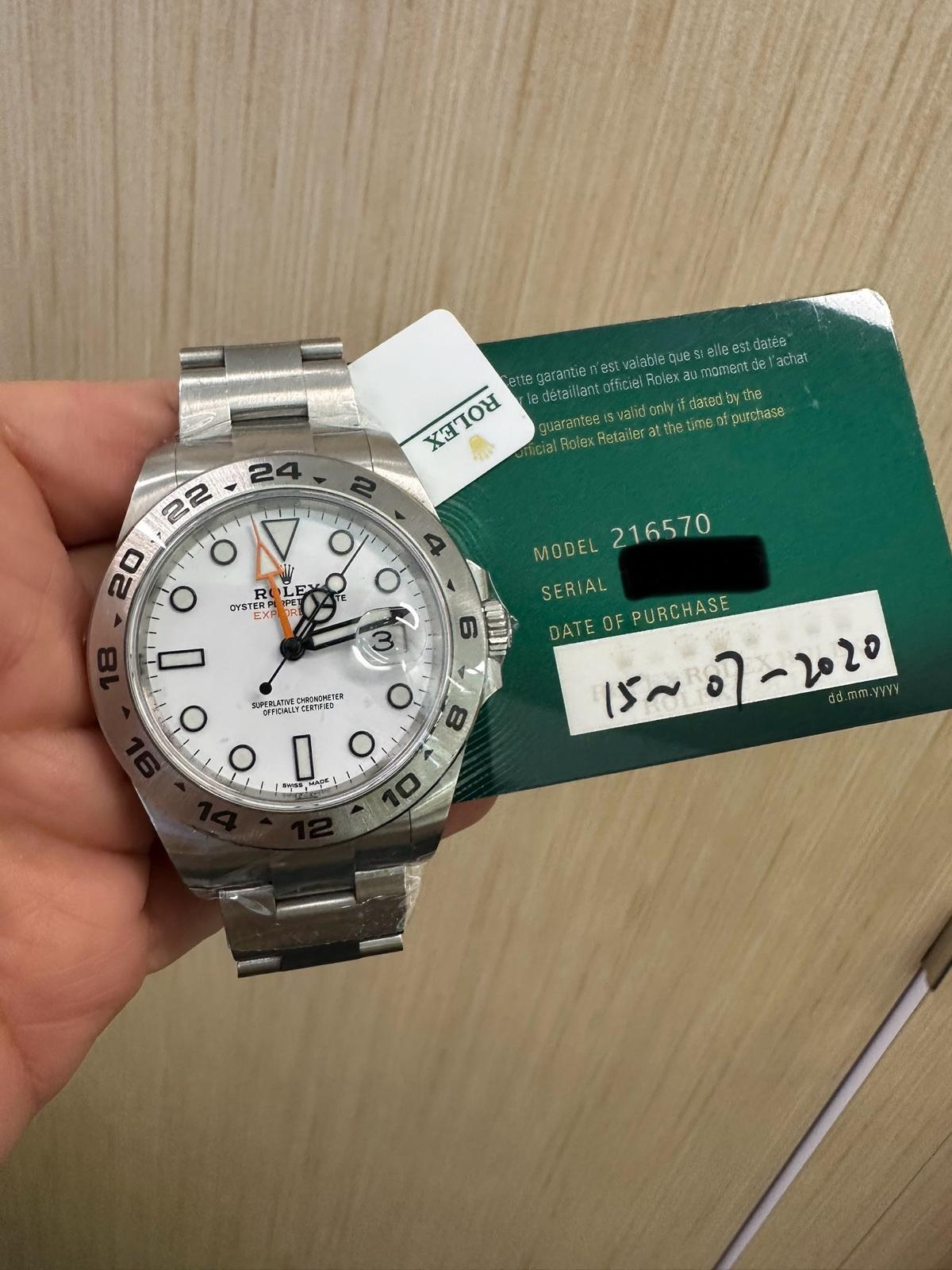 Rolex Explorer II 42mm – Stainless Steel – White Dial – Fixed 24‑Hour Bezel – Oyster Bracelet – 216570 – 2020