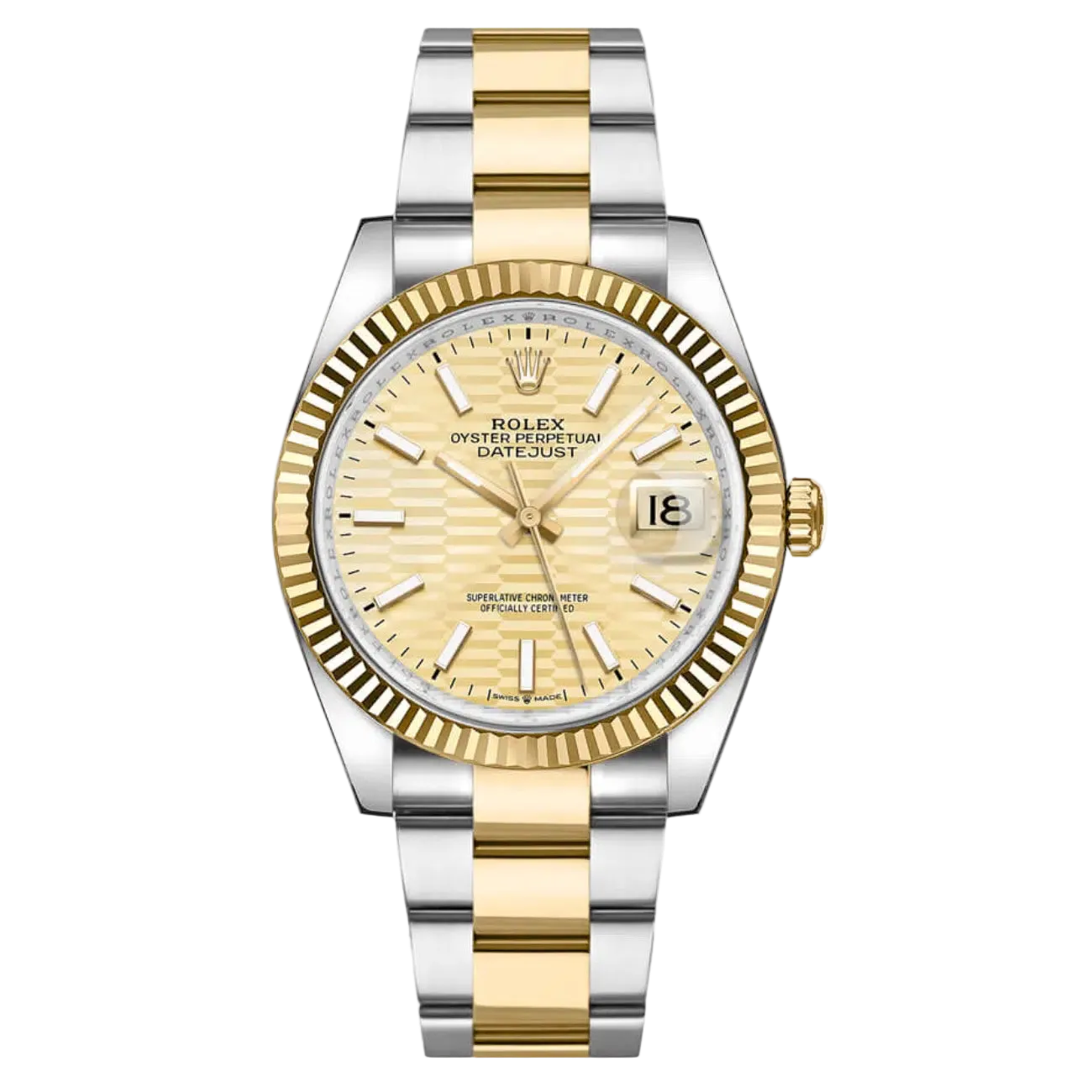 Rolex Datejust 36mm – Two‑Tone Yellow Gold & Oystersteel – Champagne Motif Dial – Fluted Bezel – Oyster Bracelet – 126233 – 2023