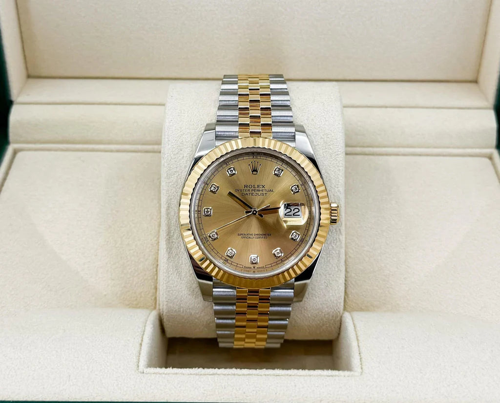 Rolex Datejust 41mm – Two-Tone Yellow Gold & Stainless Steel – Champagne Diamond Dial – Fluted Bezel – Jubilee Bracelet – 126333 – 2024
