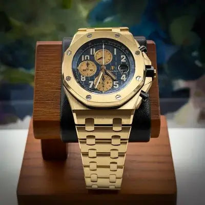 Audemars Piguet Royal Oak Offshore Chronograph 42mm – Yellow Gold – Blue Méga Tapisserie Dial – Screw-Locked Bezel – Yellow Gold Bracelet – 26470BA.OO.1000BA.01 – 2018