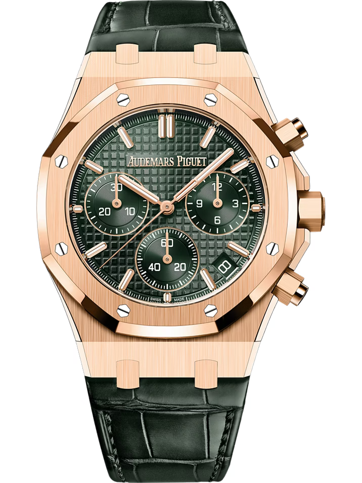 Audemars Piguet Royal Oak Chronograph 41mm – Rose Gold – Green Dial – Rose Gold Bezel – Green Leather Strap – 26240OR.OO.D404CR.01