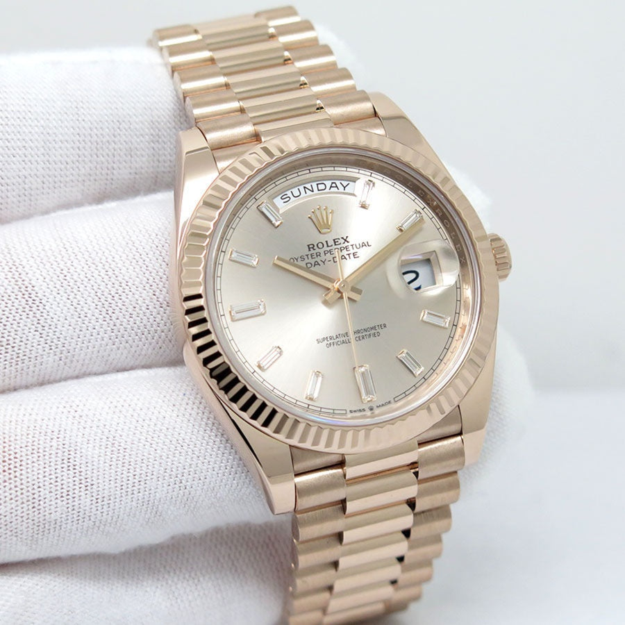 Rolex Day-Date 40mm - Everose Gold - Sundust Diamond Dial - Fluted Bezel - Presidential Bracelet - 228235 - 2024